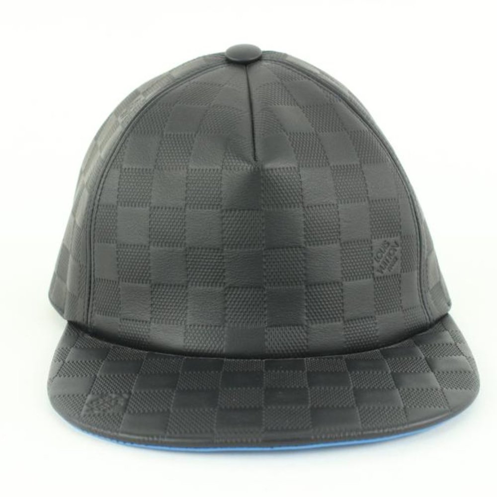 Louis Vuitton 21FW Black x Blue Leather Damier Infini Baseball Cap Hat 16lv45 - Picture 9 of 12